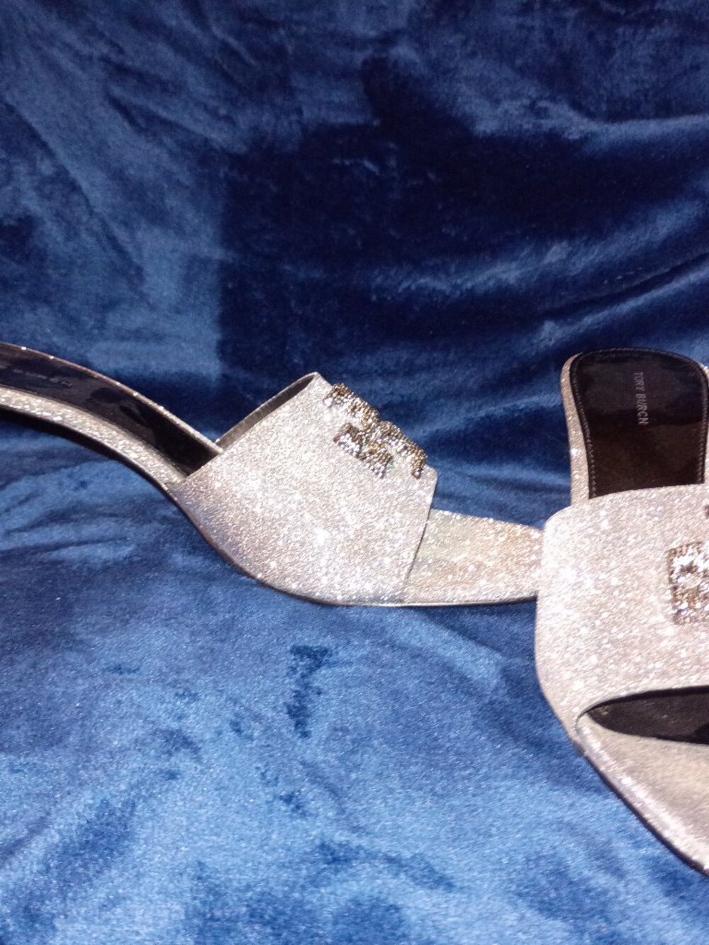 Tori Burch Eleanor Pave Silver High Heel Mule, Size 10M